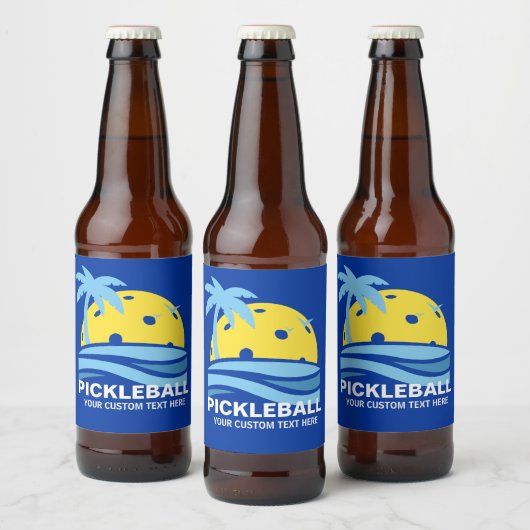 Pickleball Tropical Palm Tree Sun Je aangepaste te Bier Etiket (Flessen)