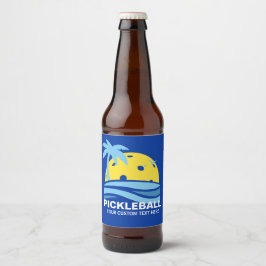 Pickleball Tropical Palm Tree Sun Je aangepaste te Bier Etiket