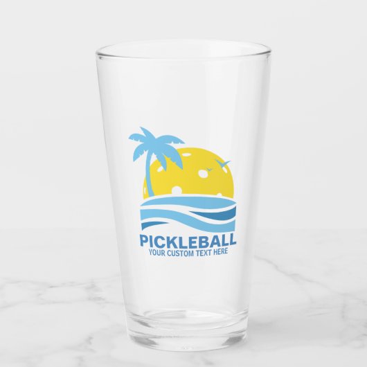 Pickleball Tropical Palm Tree Sun Je aangepaste te Glas (Voorkant)