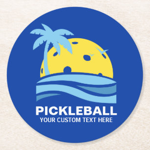Pickleball Tropical Palm Tree Sun Je aangepaste te Ronde Kartonnen Onderzetter