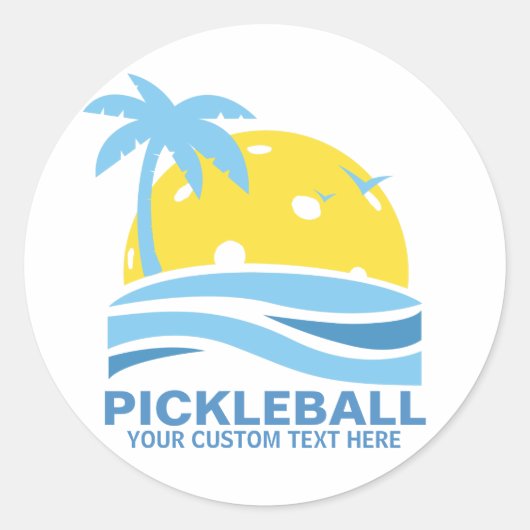 Pickleball Tropical Palm Tree Sun Je aangepaste te Ronde Sticker (Voorkant)