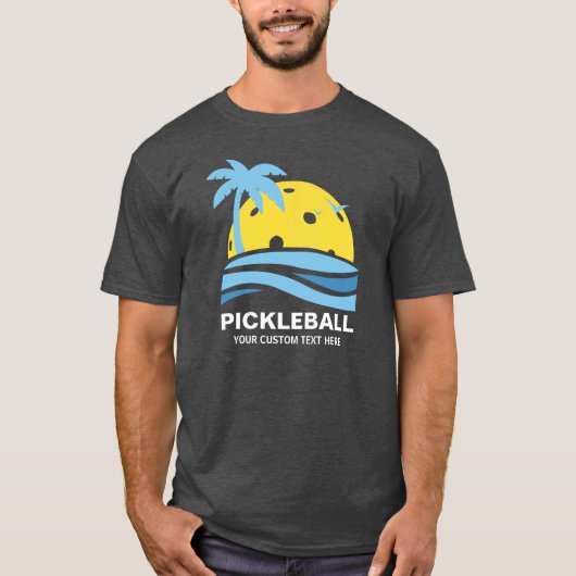 Pickleball Tropical Palm Tree Sun Je aangepaste te T-shirt (Voorkant)