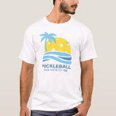 Pickleball Tropical Palm Tree Sun Je aangepaste te T-shirt (Voorkant)