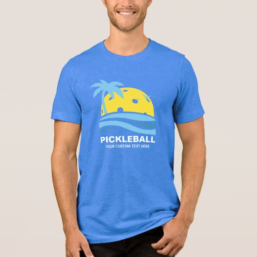 Pickleball Tropical Palm Tree Sun Je aangepaste te Tri-Blend Shirt (Voorkant)