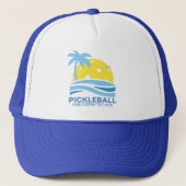 Pickleball Tropical Palm Tree Sun Je aangepaste te Trucker Pet (Voorkant)