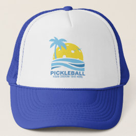 Pickleball Tropical Palm Tree Sun Je aangepaste te Trucker Pet