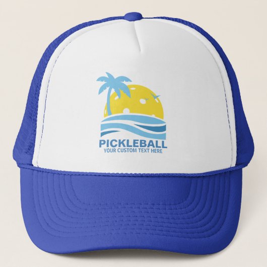 Pickleball Tropical Palm Tree Sun Je aangepaste te Trucker Pet (Voorkant)