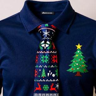😄 Pickleball 🎄 Ugly KerstSweater-stijl blauw Stropdas
