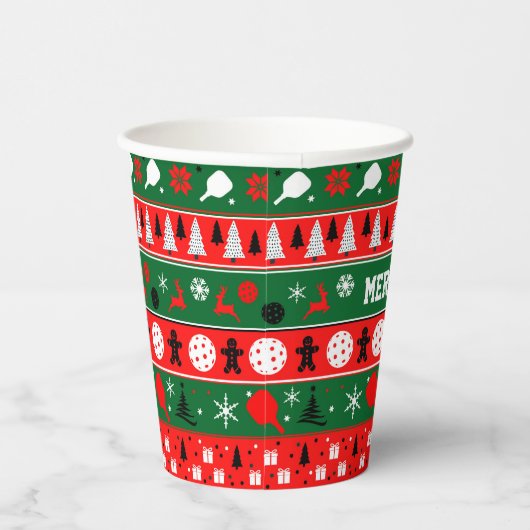 Pickleball Ugly Sweater Holiday Papieren Bekers (Rechts)