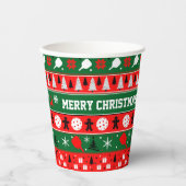 Pickleball Ugly Sweater Holiday Papieren Bekers (Voorkant)