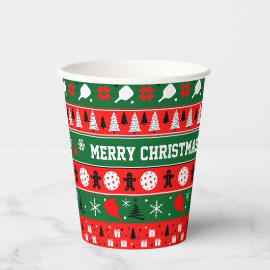 Pickleball Ugly Sweater Holiday Papieren Bekers (Voorkant)