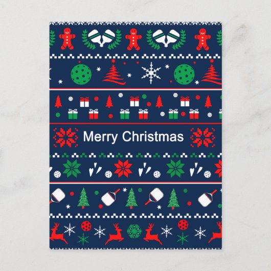 Pickleball 🎄 Ugly Sweater Kerstmis, aangepaste te Briefkaart (Voorkant)