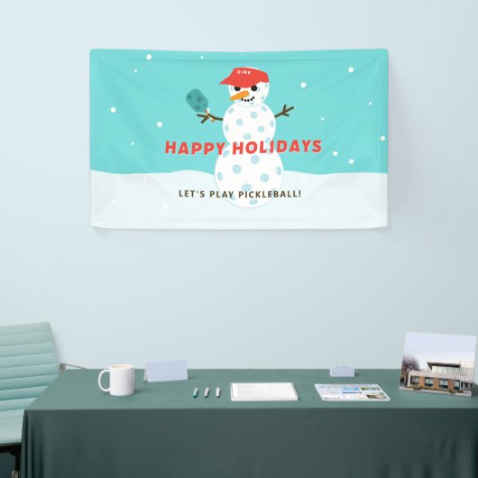 Pickleball Vakantie Kerst Grappig Sneeuwman Feest Spandoek (Beurs)