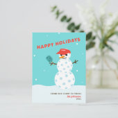 Pickleball Vakantie Kerst Grappige Sneeuwman Kaart (Staand voorkant)