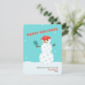 Pickleball Vakantie Kerst Grappige Sneeuwman Kaart (Staand voorkant)