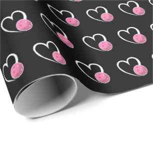 Pickleball Valentijnswit Hartjes Roze Pickleballs Cadeaupapier