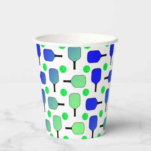 Pickleball Verjaardag Blauw Groen Gepersonaliseerd Papieren Bekers (Achterkant)