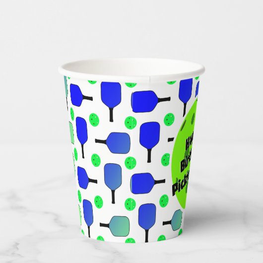 Pickleball Verjaardag Blauw Groen Gepersonaliseerd Papieren Bekers (Rechts)