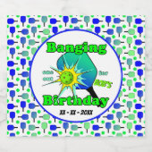 Pickleball Verjaardag Blauw Groen Paddle Ball Bang Bier Etiket (Enkel label)