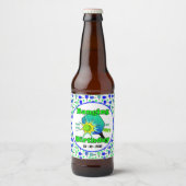 Pickleball Verjaardag Blauw Groen Paddle Ball Bang Bier Etiket (Voorkant)
