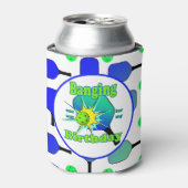 Pickleball Verjaardag Blauw Groen Paddle Ball Bang Blikjeskoeler (Blikje Voorkant)