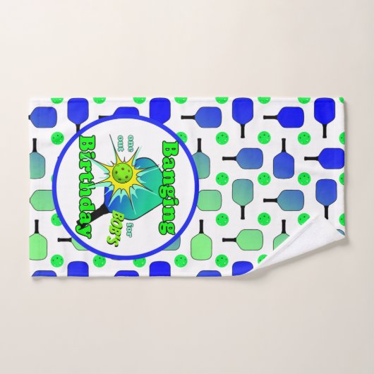 Pickleball Verjaardag Blauw Groen Paddle Ball Bang Handdoek (Handdoek)