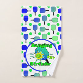 Pickleball Verjaardag Blauw Groen Paddle Ball Bang Handdoek