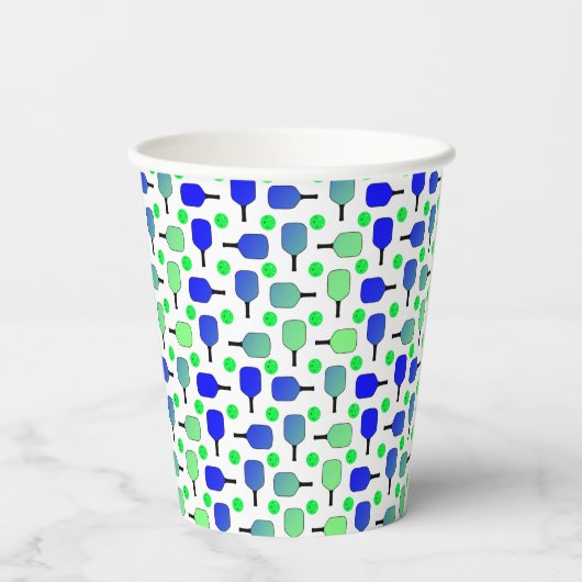 Pickleball Verjaardag Blauw Groen Paddle Ball Bang Papieren Bekers (Achterkant)