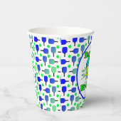 Pickleball Verjaardag Blauw Groen Paddle Ball Bang Papieren Bekers (Rechts)