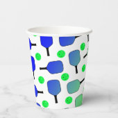 Pickleball Verjaardag Blauw Groen Paddle Ball Bang Papieren Bekers (Achterkant)