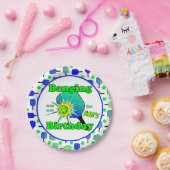 Pickleball Verjaardag Blauw Groen Paddle Ball Bang Papieren Bordje (Feest)