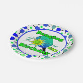 Pickleball Verjaardag Blauw Groen Paddle Ball Bang Papieren Bordje (Gekanteld)