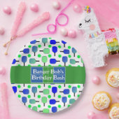 Pickleball Verjaardag Blauw Groen Paddle Ball Bang Papieren Bordje (Feest)