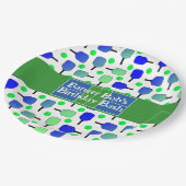 Pickleball Verjaardag Blauw Groen Paddle Ball Bang Papieren Bordje (Gekanteld)
