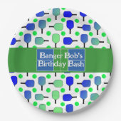 Pickleball Verjaardag Blauw Groen Paddle Ball Bang Papieren Bordje (Voorkant)