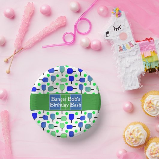 Pickleball Verjaardag Blauw Groen Paddle Ball Bang Papieren Kommen (Feest)