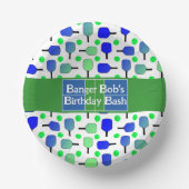 Pickleball Verjaardag Blauw Groen Paddle Ball Bang Papieren Kommen (Voorkant)