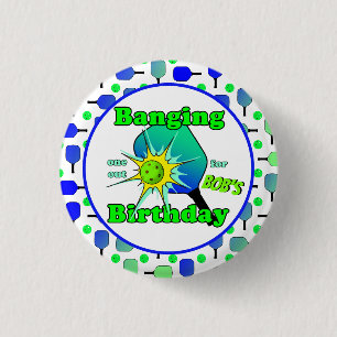 Pickleball Verjaardag Blauw Groen Paddle Ball Bang Ronde Button 3,2 Cm