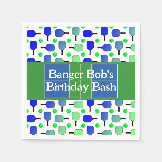 Pickleball Verjaardag Blauw Groen Paddle Ball Bang Servet (Voorkant)