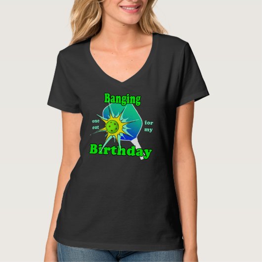 Pickleball Verjaardag Blauw Groen Paddle Ball Bang T-shirt (Voorkant)