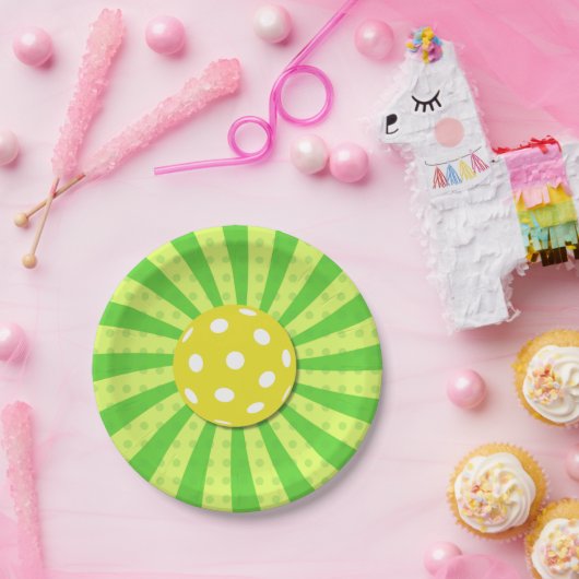 Pickleball Verjaardag Groen RETRO Stripes Sport Papieren Bordje (Feest)