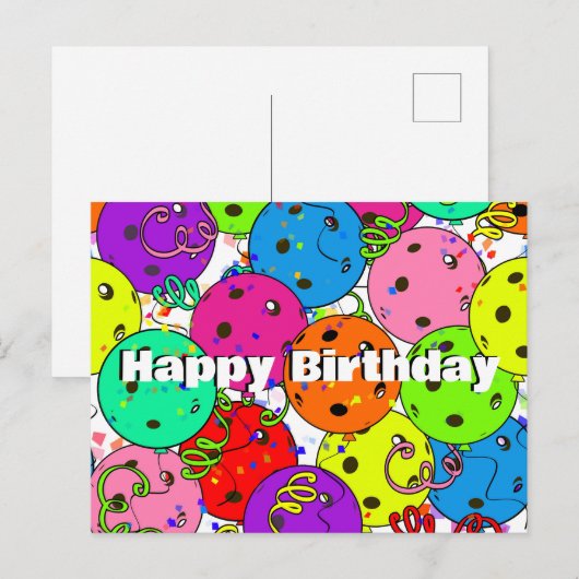 Pickleball Verjaardag Kleurrijke Ballonnen en Conf Briefkaart (Voorkant / Achterkant)