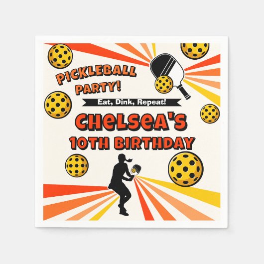 Pickleball Verjaardag Meisjes Party Retro Speler Servet (Voorkant)