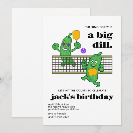 Pickleball Verjaardag, Pickle Ball uitnodigen, 40e Kaart (Voorkant / Achterkant)
