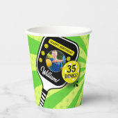Pickleball Verjaardag RETRO Groene Sport FOTO Papieren Bekers (Voorkant)