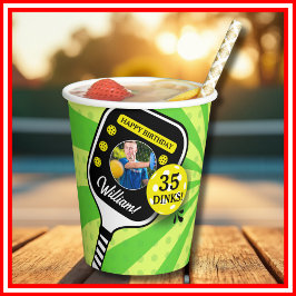 Pickleball Verjaardag RETRO Groene Sport FOTO Papieren Bekers