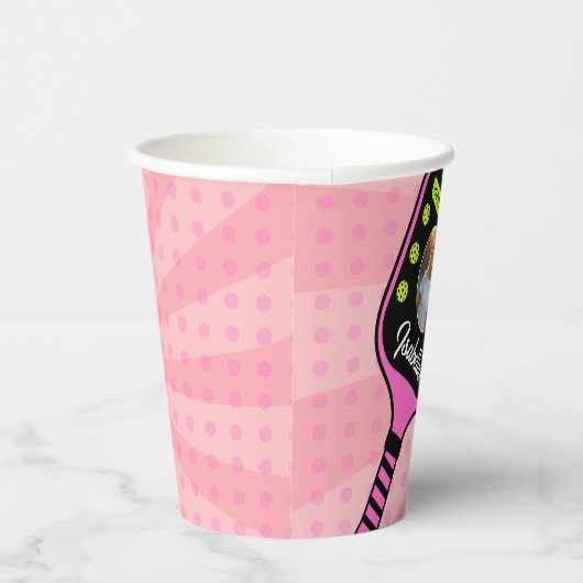 Pickleball Verjaardag RETRO Roze Sport FOTO Papieren Bekers (Rechts)