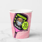 Pickleball Verjaardag RETRO Roze Sport FOTO Papieren Bekers (Voorkant)
