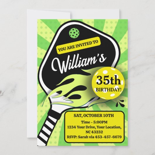 Pickleball Verjaardag RETRO Strepen Groene Sport Kaart (Voorkant)