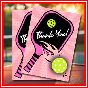 Pickleball Verjaardag RETRO Strepen Roze Sport Bedankkaart